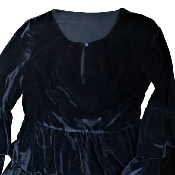 Vintage ruffles tiered black velvet dress - Picture 8 of 15